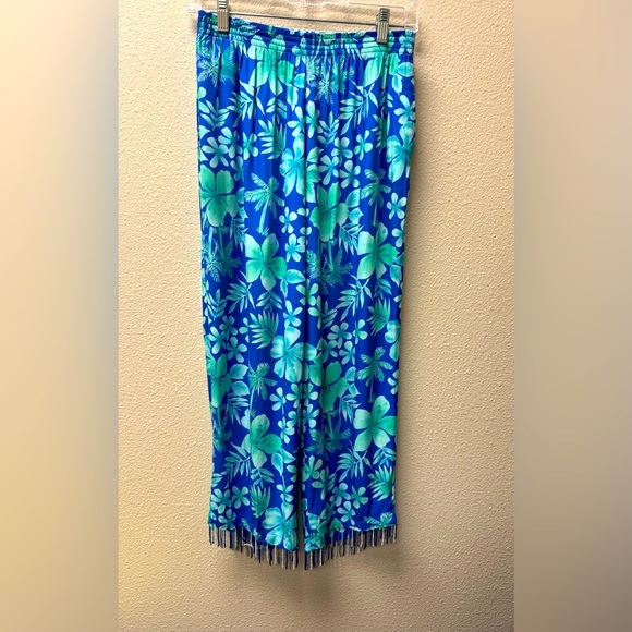 PARADISO Summer Beach Blue & Green Cropped Pants Beading at hemline Size Medium - Picture 1 of 7
